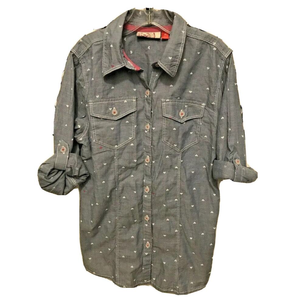 Medium 10/12 So Authentic American Heritage Girl's Button Down Shirt NWT Hearts‎
